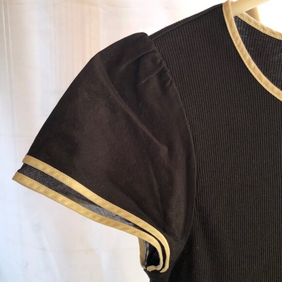 LAUREN RALPH LAUREN BLACK T-SHIRT DOUBLE CAP POPLIN SLEEVE 100% COTTON SZ L NWOT - Picture 4 of 5